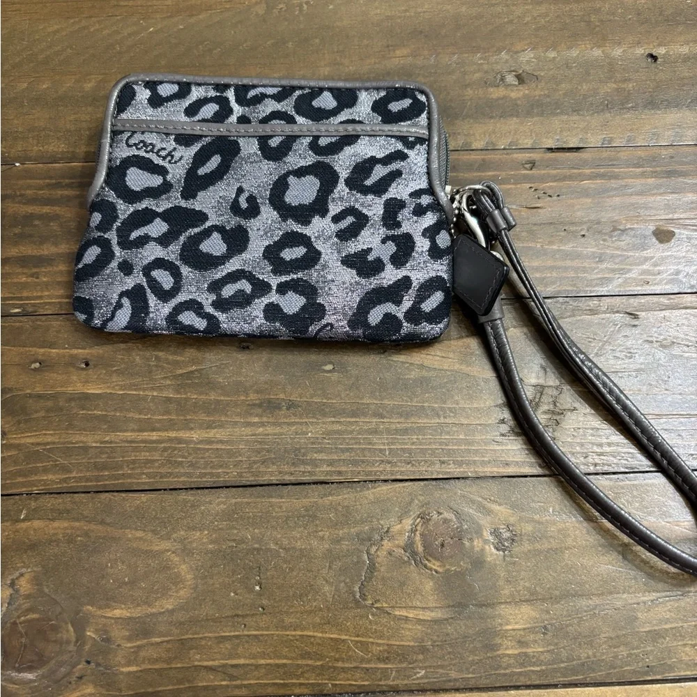 Coach Leopard Ocelot Wristlet in Black and Gray